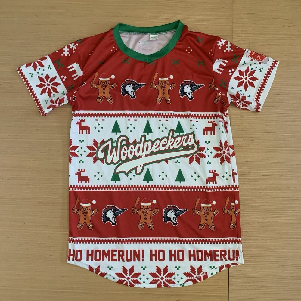 Success Brands Men's Size M Fayetteville Woodpeckers MiLB Christmas T-Shirt